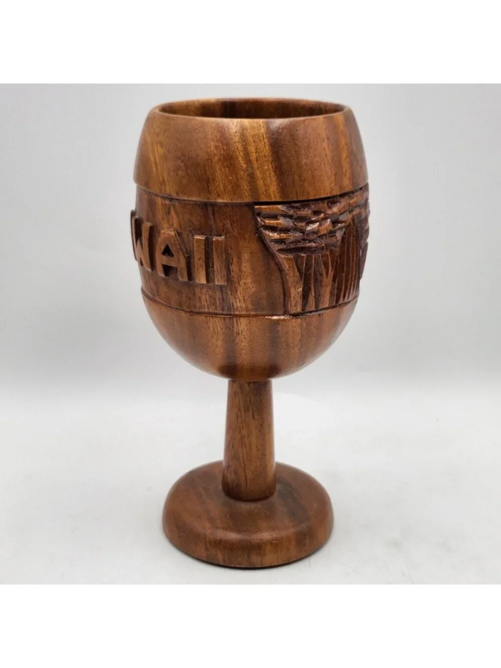 Hawaii Monkey Pod Goblet Hawaiian Tiki Hut Mug Hand Carved 8in Tall